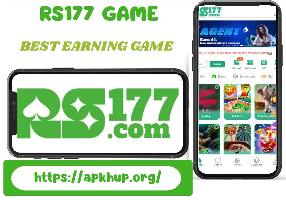 RS177 Game best earning game banner showing app interface and official branding on Apkhup.org