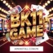 BK11 Game logo with gold 3D lettering featuring casino elements like cards, dice, and slot machines on a red background with the website apkinstall.com.pk.
