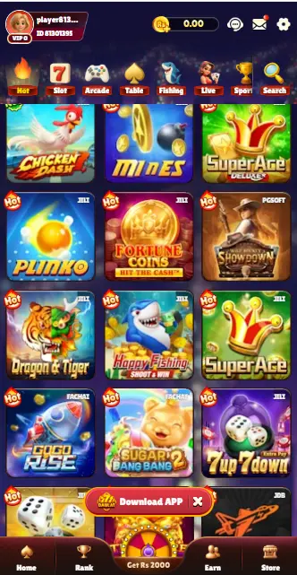 Daulat 777 app dashboard featuring games like Aviator, Fortune Gems 3, and Money Coming on apkinstall.com.pk.