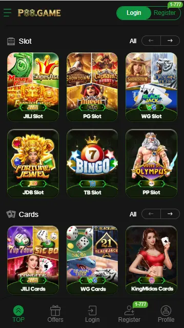 Official P88 Game brand assets including the gold casino logo, the cyber-style app icon for apkinstall.com.pk, and the mobile slots interface featuring JILI and PG slots.