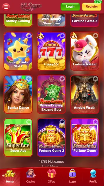 3D 6E Game logo in metallic pink and gold with a slot machine, roulette wheel, and gold coins on a dark circular background.