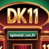 Official DK11 Game logo featuring gold 3D lettering on a premium casino-themed background with the apkinstall.com.pk URL.