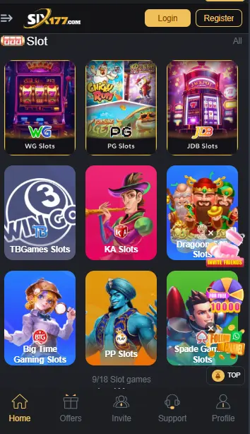 A selection of slot game providers on 6177 GAME including PG Slots, JDB, Big Time Gaming, and PP Slots.