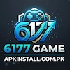 Official blue and silver logo for 6177 GAME with site name apkinstall.com.pk and gaming controller icon.