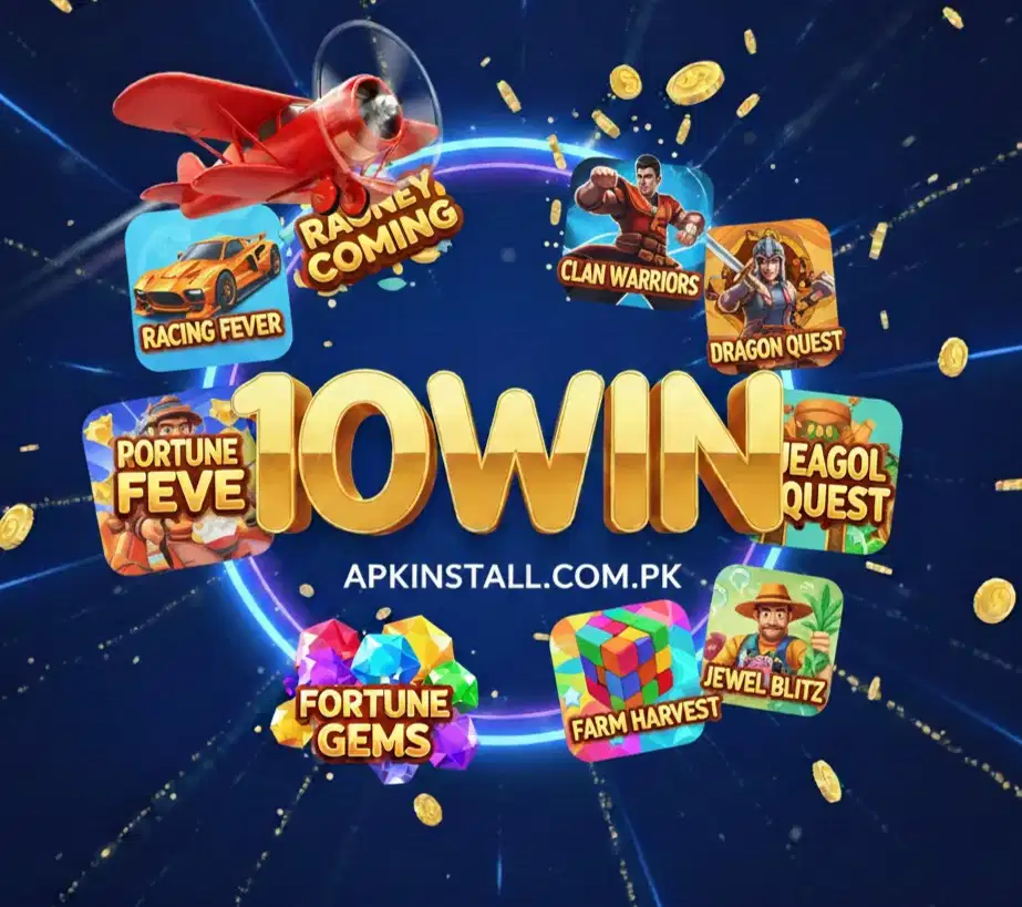 10Win Game showing multiple earning and casino games available in Pakistan – APKInstall.com.pk
