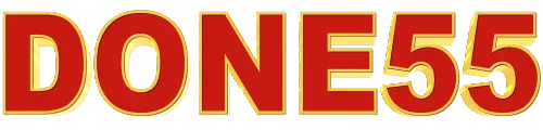 3D red and gold DONE55 Game logo text on a transparent background.