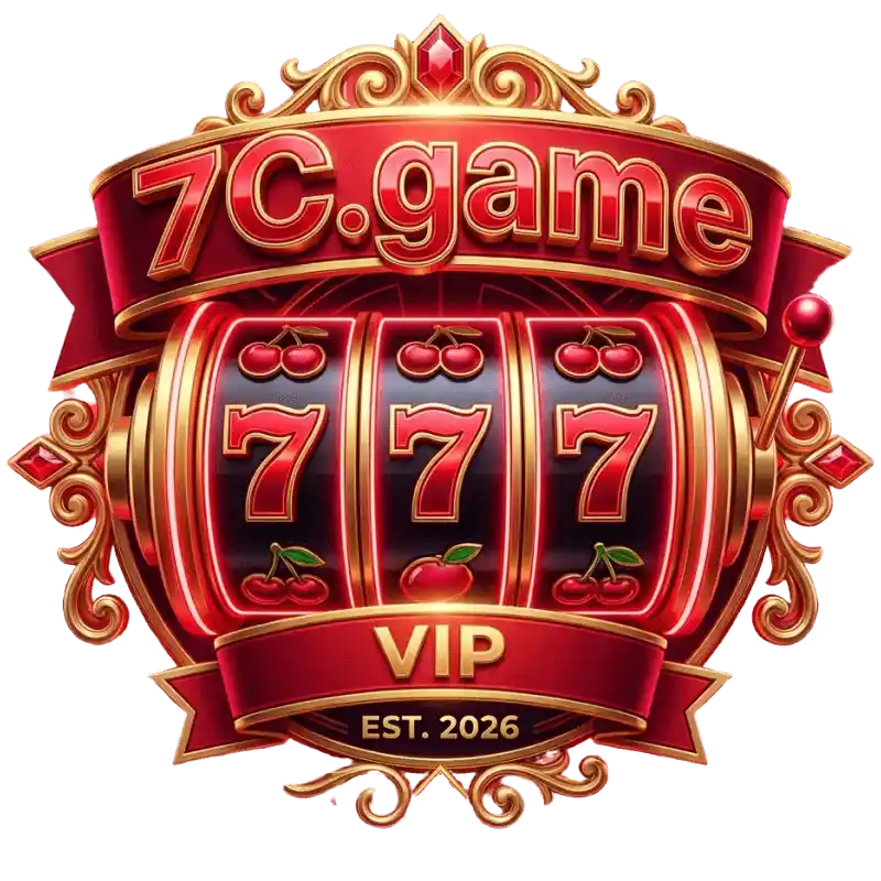 7C Game VIP slot machine logo featuring lucky number 7s, cherries, and gold ornate detailing, established 2026.