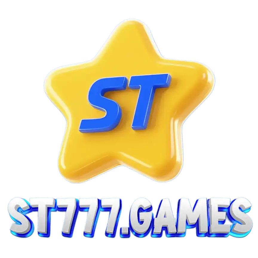 ST777 Games logo featuring a 3D yellow star with blue ST initials and silver 3D text.