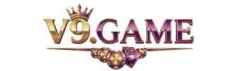 V9 GAME official logo with gold crown, poker chips, and playing cards on a purple gradient background.