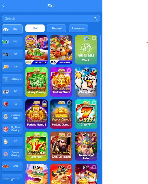 In-game screenshot of ST 777 Game showing popular slot titles like Fortune Gems and Super Ace.