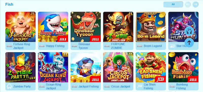 CCN9 GAME "Fish" category interface on apkinstall.com.pk showing various games like Happy Fishing, Dinosaur Tycoon, and Ocean King Jackpot.