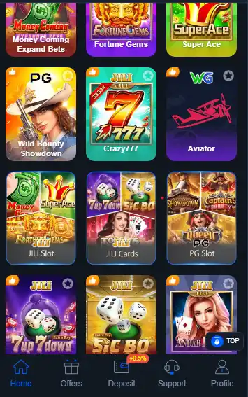 Win388 Game mobile app dashboard showing a variety of online casino games including Money Coming, Fortune Gems, Super Ace, Crazy 777, Aviator, and JILI slots on a dark UI.