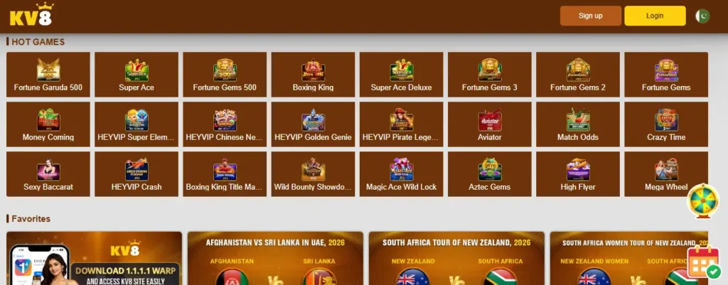 KV8 Game app dashboard featuring Aviator, Fortune Gems, and Crazy Time with easy navigation for slots and sports betting.