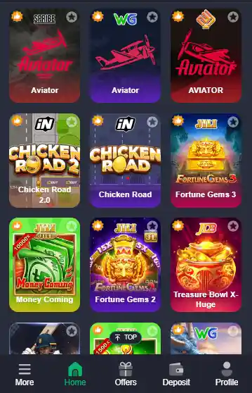 BK11 game lobby interface showing popular earning games like Aviator, Chicken Road, and Fortune Gems for Android in Pakistan.