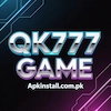 QK777 Game official gaming logo with chrome text effect featuring apkinstall.com.pk branding.