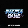 Official square logo of PAK234 Game featuring sleek blue and silver typography with a dark futuristic background and apkinstall.com.pk branding.