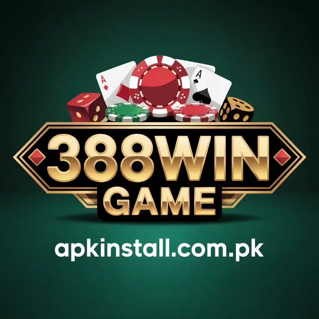 388WIN GAME official logo with casino chips, dice, and cards for APK download at apkinstall.com.pk.