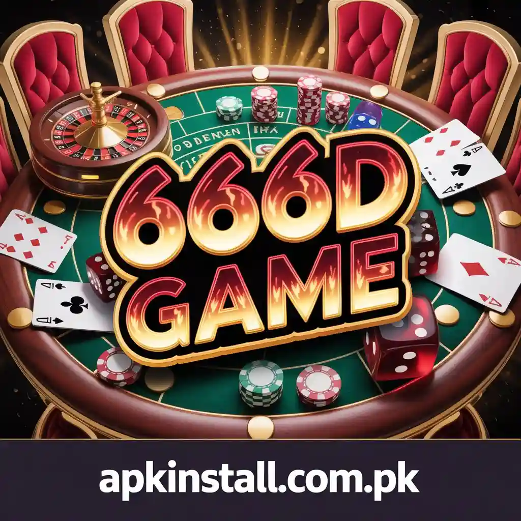 A high-quality digital artwork for 666 D Game featuring a roulette wheel, poker chips, and dice on a luxury green gambling table.