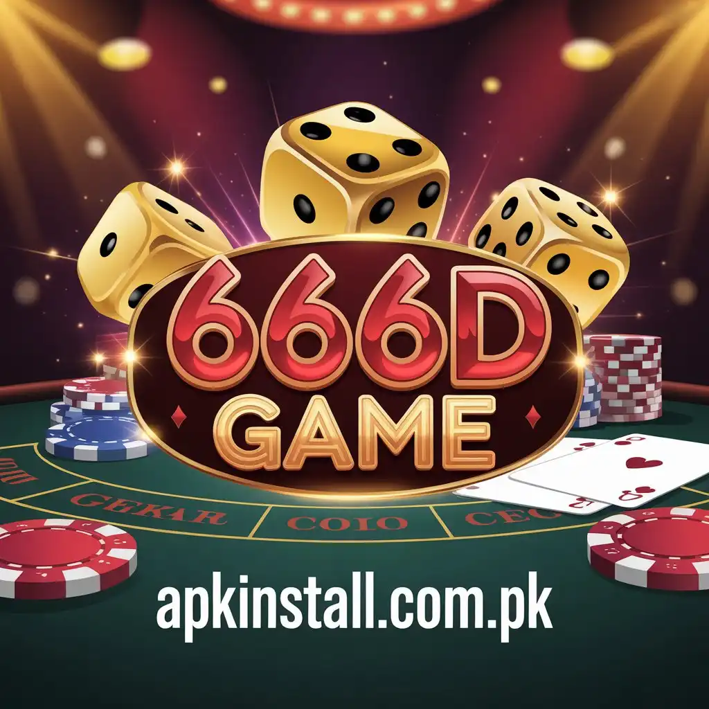 Golden 666D Game logo on a red velvet casino table with the official apkinstall.com.pk link.