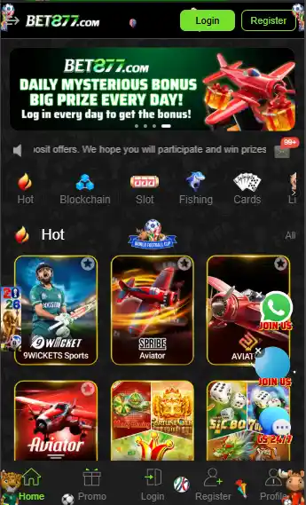 Bet877 game main lobby image for android 2026