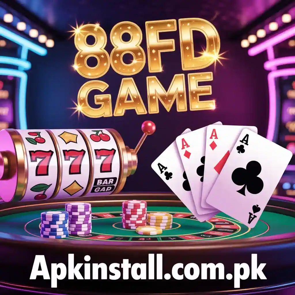 88 FD Game premium banner featuring gold slot machine branding, ace cards, and roulette elements.