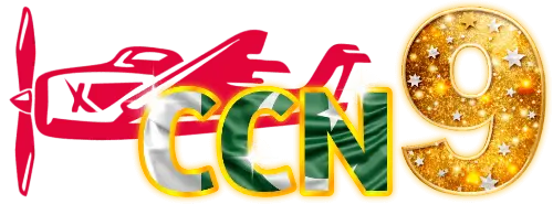 CCN9 Game banner featuring a red airplane icon, the letters CCN in the Pakistan flag colors, and a sparkling gold number 9.