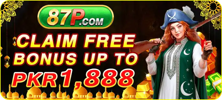 87P Game APK download banner showing free bonus up to PKR 1888 with casino style gaming interface