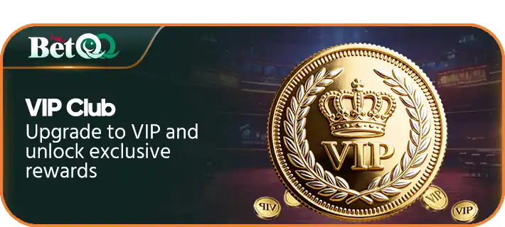 BETQ Game VIP Club rewards banner showing premium membership benefits and exclusive bonuses in mobile gaming app