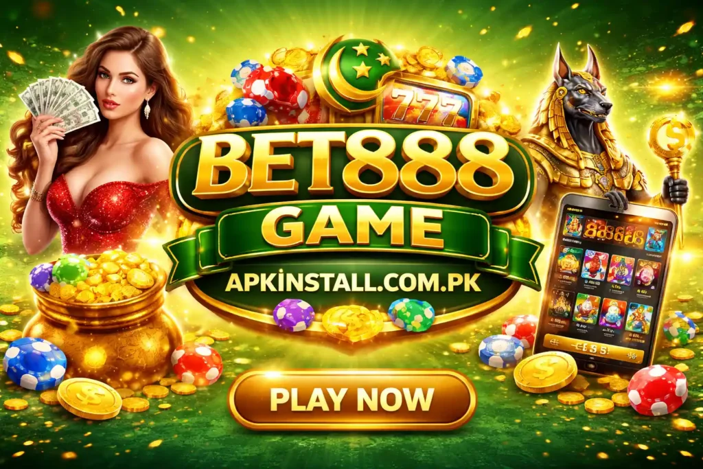 BET888 Game APK banner showing play now button mobile games and reward based gaming platform