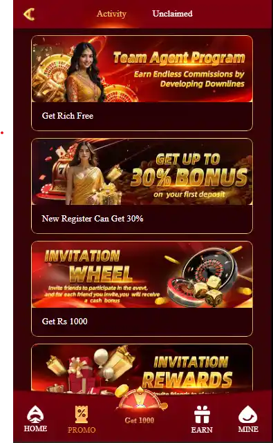 PK3 Game app interface showing bonus offers referral rewards and earning options in Pakistan