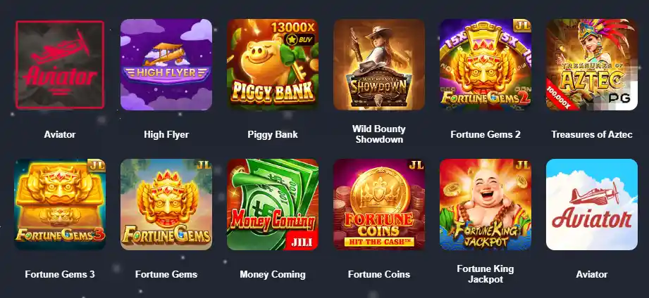 Bet28888 Game dashboard showing multiple games like Aviator, Fortune Gems, Piggy Bank and slot games interface