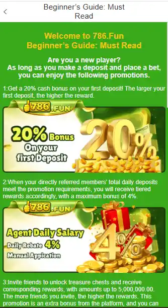 786 Fun Game bonus offers 20 percent deposit reward referral earning system Pakistan
