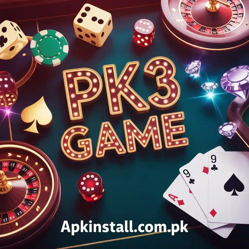 PK3 Game real money earning app Pakistan showing casino games cards dice and online earning platform interface