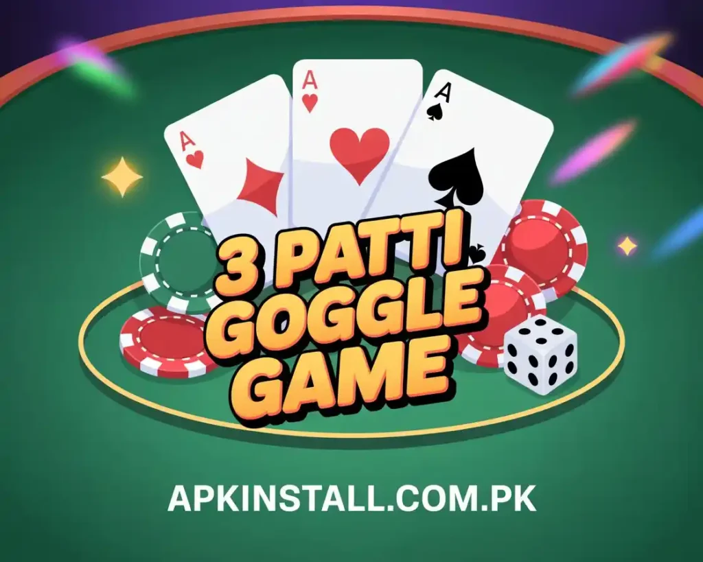 3 Patti Google game APK download Pakistan with cards chips and dice illustration