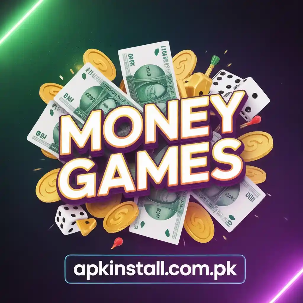 What are money games concept showing real earning games in Pakistan with coins, cash, dice and casino style elements