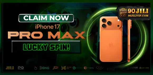 90Jili Game Pakistan bonus offer banner showing lucky spin promotion with iPhone reward and mobile casino app promotion