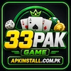 33Pak Game official casino logo with playing cards, poker chips, dice, and APKINSTALL.COM.PK branding