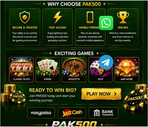 Pak500 Game features secure fast access mobile friendly win big gameplay options overview