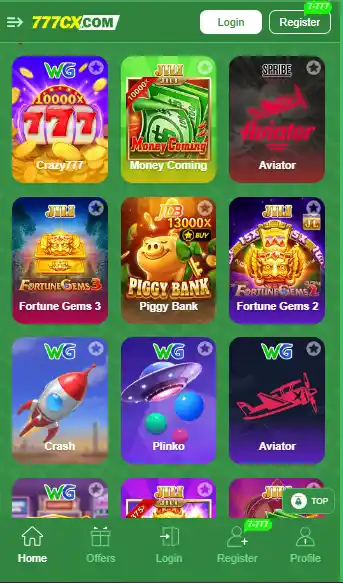777CX Game APK latest version homepage showing casino and earning games