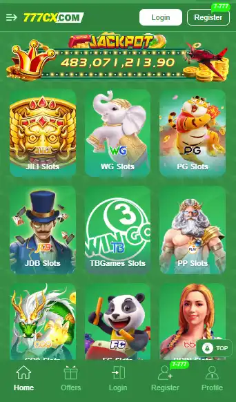 777CX Game APK latest version slot games dashboard on Android