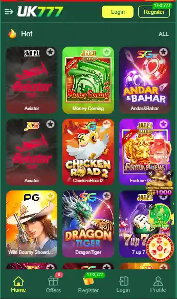 Main manu of uk777 game apk