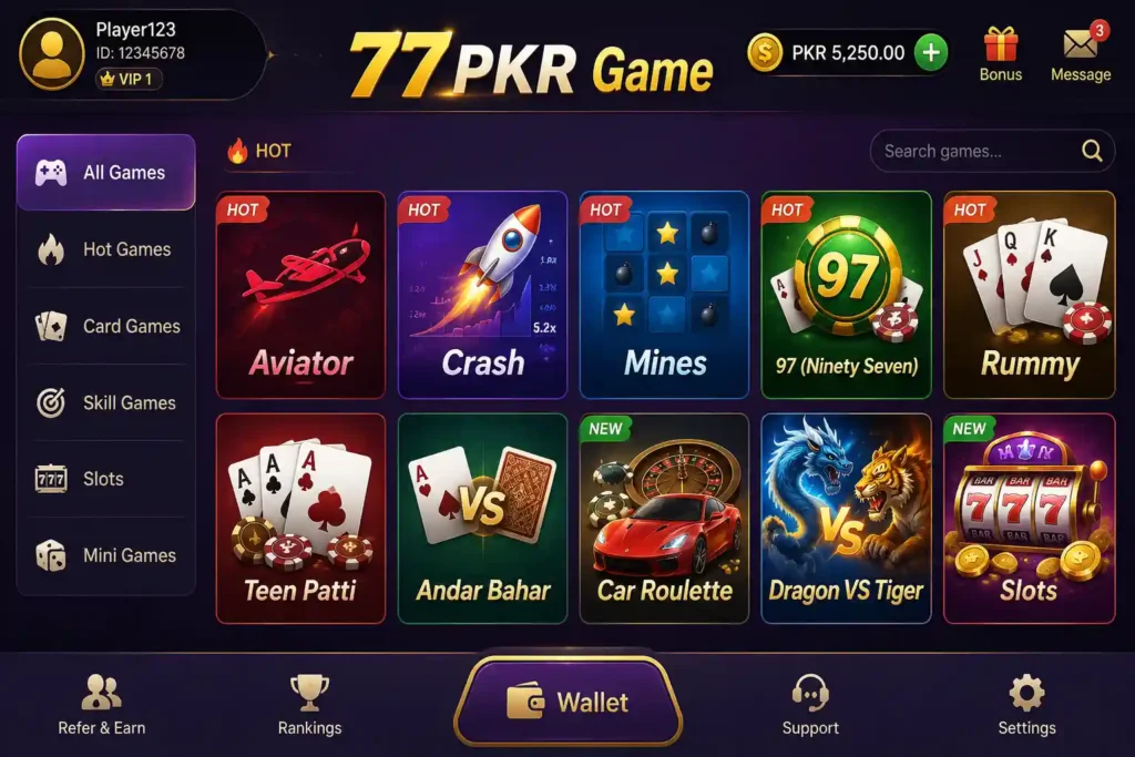 pkr77 Game main manu image (top games) for android pakistan