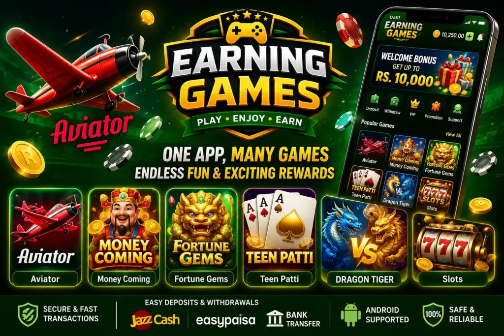 Looking for Earning Games? Discover how they work, download APKs safely, explore popular games like Aviator and Teen Patti, and get started in Pakistan.